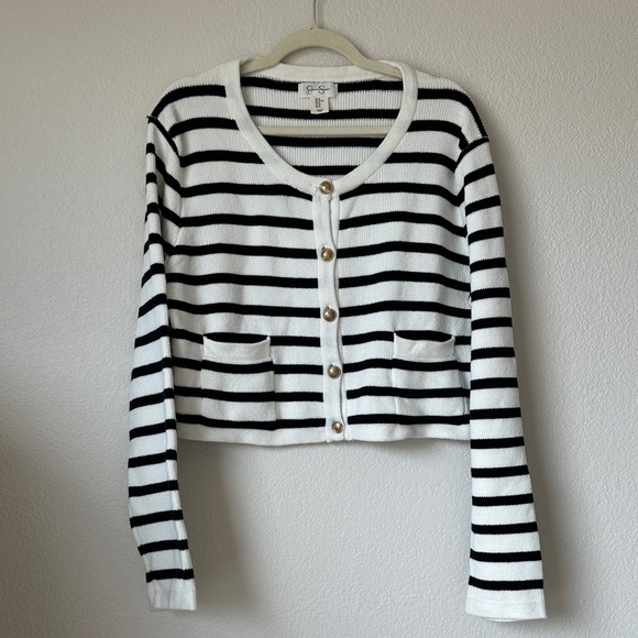 Jessica Simpson Sweaters - Jessica Simpson Striped Cropped Cardigan Black White Preppy Sweater XL